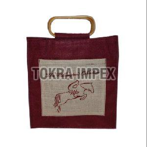 Oval Shape Cane Handle Jute Bag