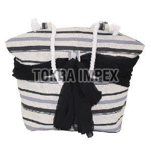 Brown Flower Straw Beach Bag Wide Stripes Tote Bag for Travelling |  Baginning