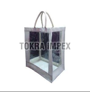 PP Laminated Jute Window Tote Bag With Padded Rope Handle