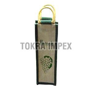 PP Laminated Jute Wine Bag with Wooden Cane Handle