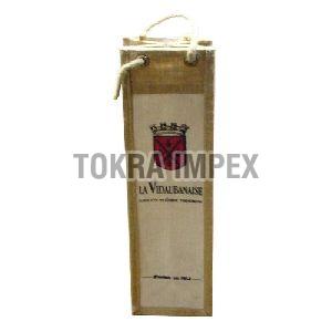 PP Laminated Jute Wine Bottle Bag with Cotton Cord Handle