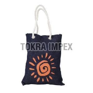 Printed Denim Tote Bag with Twisted Cotton Rope Handle