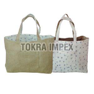 Reversible Jute Cotton Grocery Tote Bag