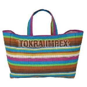 Stripe Print PP Laminated Jute Shopping Bag