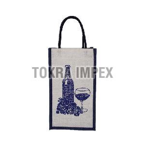 PP Laminated Two Bottle Jute Wine Bag with Cotton Rope Handle