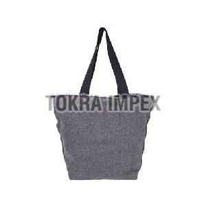 Washed Denim Tote Bag With Web Handle