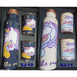Unicorn Printed Copper Bottle Gift Set