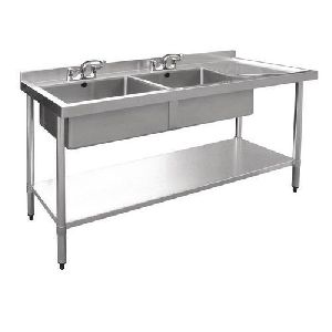 Stainless Steel Double Sink Table