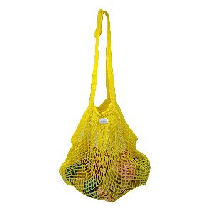 Reusable Long Handle Organic Yellow Cotton String Bags