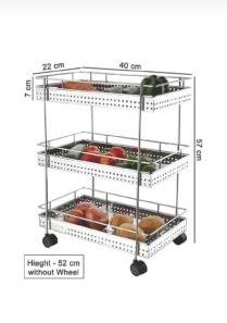 3 Layer Stainless Steel Wire Perforated Vegetable Trolley