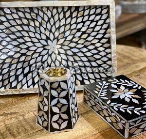 Mother of Pearl Inlay Tray T Light Holder & Box Set