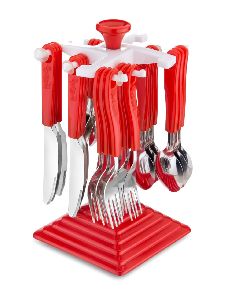 stainless steel red spoon fork set