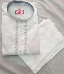 Mens Embroidered Cotton Kurta Pajama Set