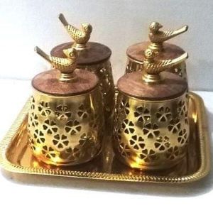 Decorative Metal Dry Fruit Container With Tray