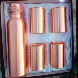 Plain Copper Bottle and Glass Set