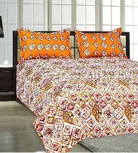 Cotton Pink & Orange Double Bed Sheet