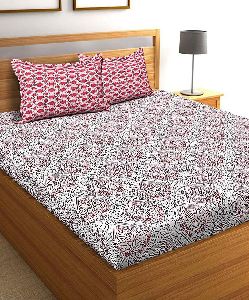 Cotton Red & White Printed Double Bed Sheet