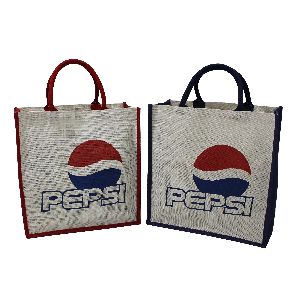 PP Laminated Jute Fabric Tote Bag With Two Color Logo Print Two Side