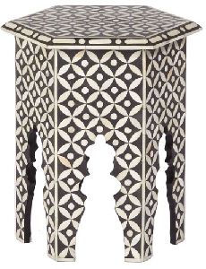 Bone Inlay Hexagon Black Side Table