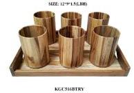 Wooden 6 Glass Set with Tray