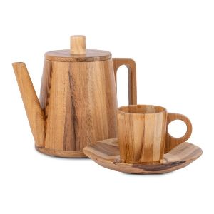 Cross Wooden Cup & Saucer Set with Kettle