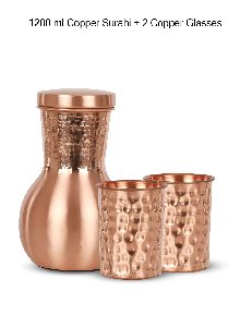 Copper Surahi Pot and Two Glass Set