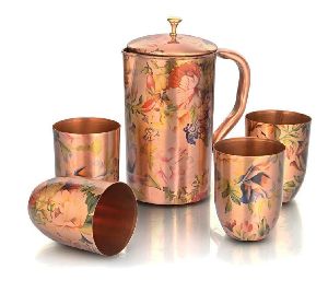 Copper Printed Jug and Glass Set