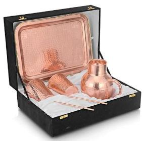 Copper Surahi with Glass and Tray Gift Set