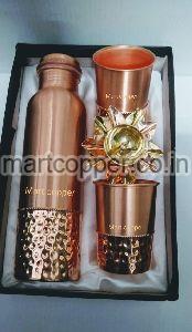 Copper Hammered Bottle and Two Glass Set