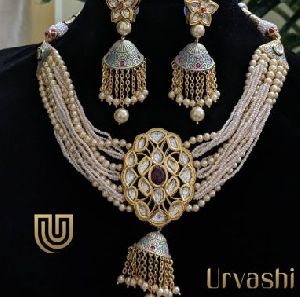 High Finish Kundan Pendant Set with Pearls