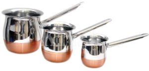 Copper Bottom Coffee Warmer With SS Pipe Handle- 3 Pcs