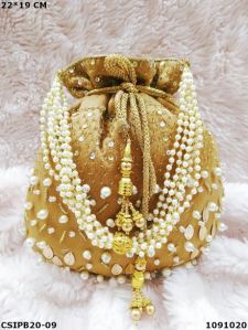 Golden handcrafted embroidery potli bag