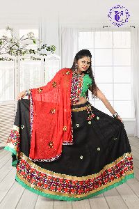 Black Embroidery Work Cotton Lehengacholi