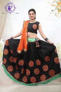 Black Embroidery Work Cotton Lehengacholi with Orange Dupatta