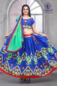 Blue Aari Work Cotton Lehengacholi with Bandhej Dupatta