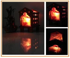 House Shaped Wooden Himalayan Salt Lamp