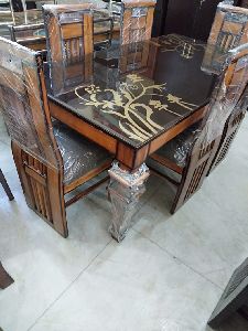 Wooden Glass Dining Table Set