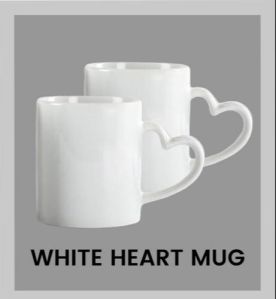 Ceramic White Heart Handle Sublimation Mug