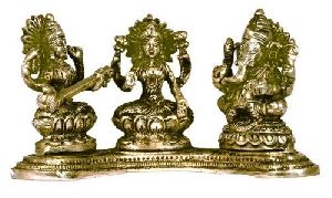 Brass Saraswati Lakshmi Ganesh Statue