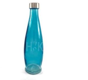 Round Fridge Glass Water Bottle With Steel Lid