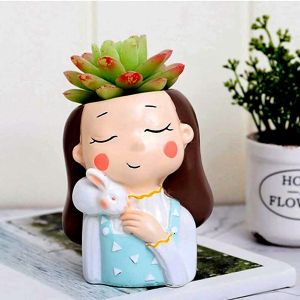 Girl with Rabbit Resin Pot