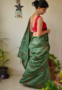 Tussar Ghicha Embroidered Saree