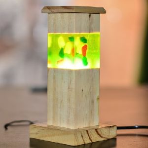 Wooden Resin Lamp Neon Green