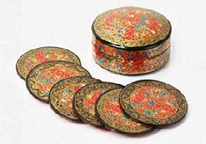 Kashmir Handmade Artistic Paper Machie Coaster Set.