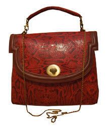 Red python top handle bag