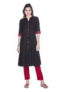 Black Cotton Flex Solid Kurta