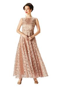 Peach Polyester Party Wear Gown