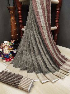 Linen Jute silk with Jari Border and Rich weaving Pallu