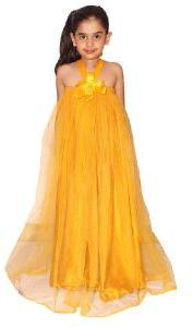 Girls Net Satin Musterd Yellow Lehnga Top