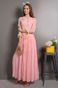 BLUSH PINK PLEATED GEORGETTE ANARKALI WITH PEARL EMBROIDERY